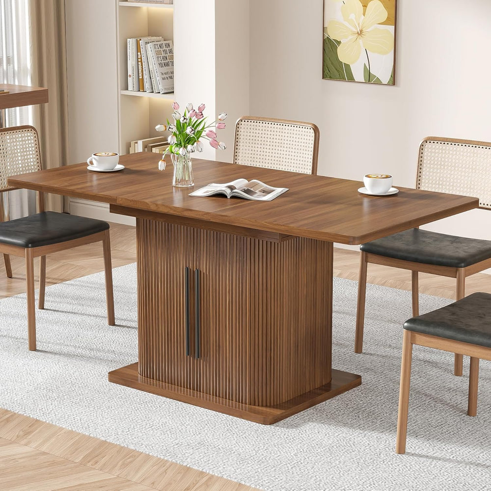 Extendable Dining Room Table for 4-6, 47-65 Inch Rectangle Kitchen Dining Tab...