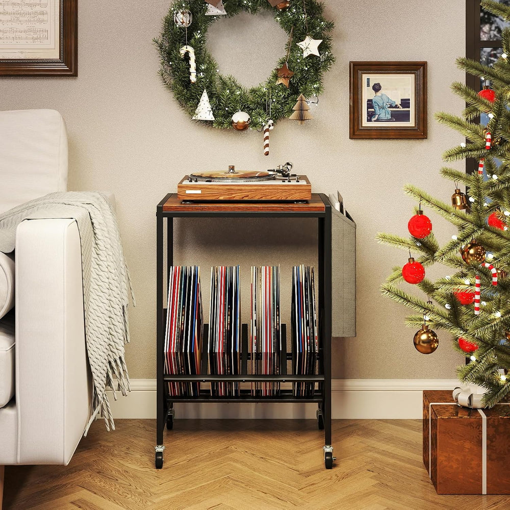 Giantex Record Player Stand, Rolling 2-Tier Turntable Stand with Storage Shel...