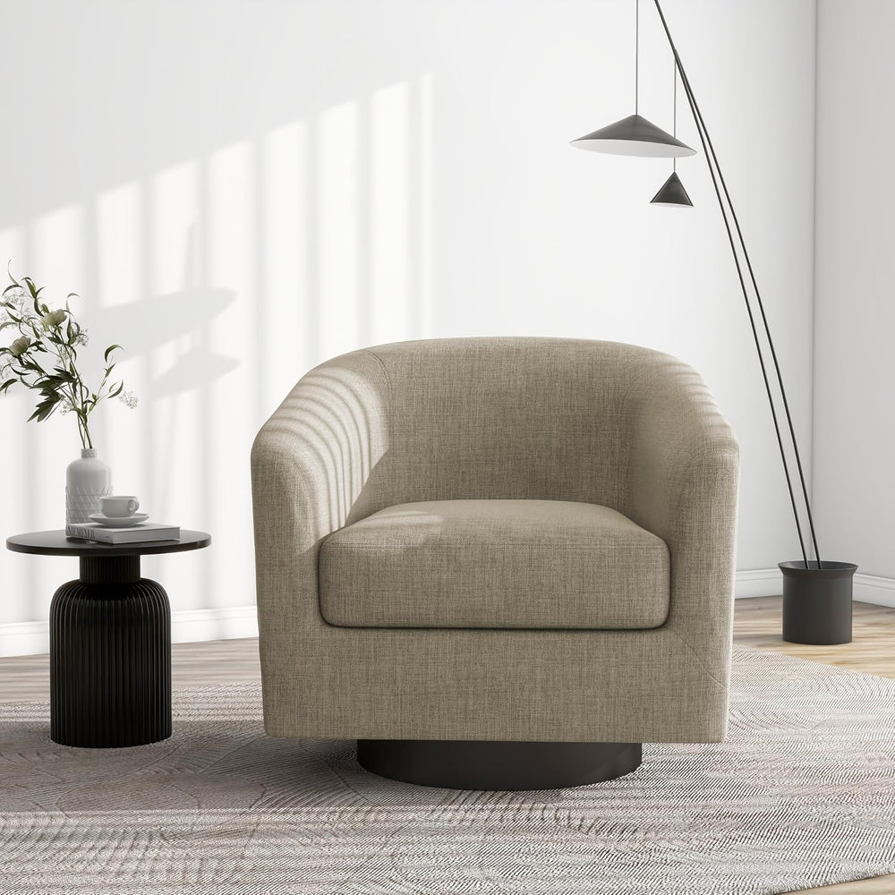 Swivel Barrel Accent Chair, Comfy Reading Armchair, Light Brown, Set of 2 | C...