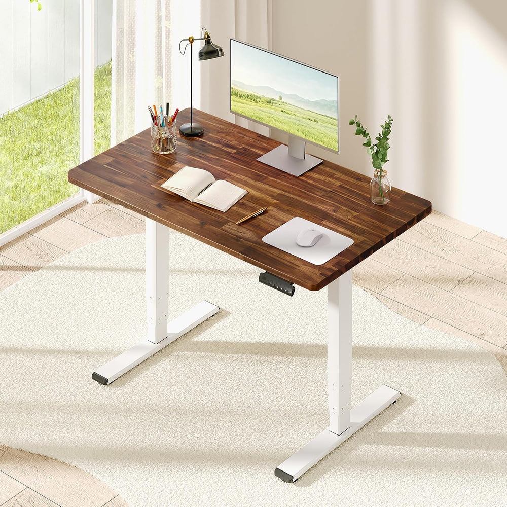 SANODESK Solid Wood Dual Motor Standing Desk-48"x24"-Brown/White
