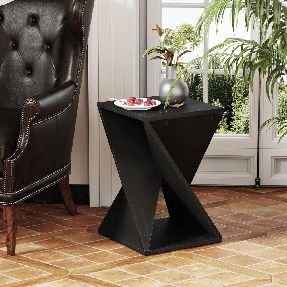 COZAYH Farmhouse End Table Square Solid Wood Pedestal Side Table Rustic Plant...