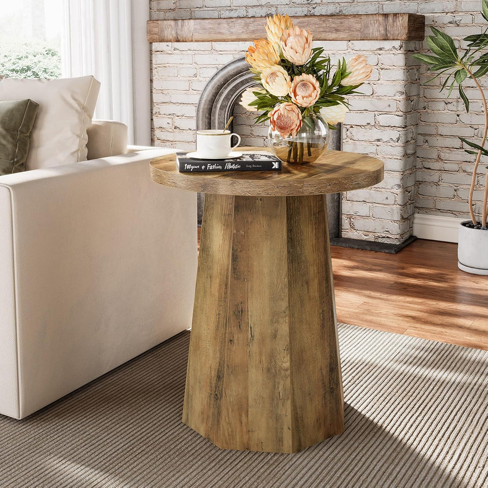 Tribesigns Farmhouse Round End Table, Wooden Couch Side Table with Octagonal ...