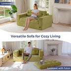 MAXYOYO 63" Loveseat Sofa Couch for Small Spaces, Upholstered Boneless Cloud Couch for Apartment Bedroom, 2-Seater Love Seat Floor Modern Sofa with Pillows, No Assembly Required, Green
