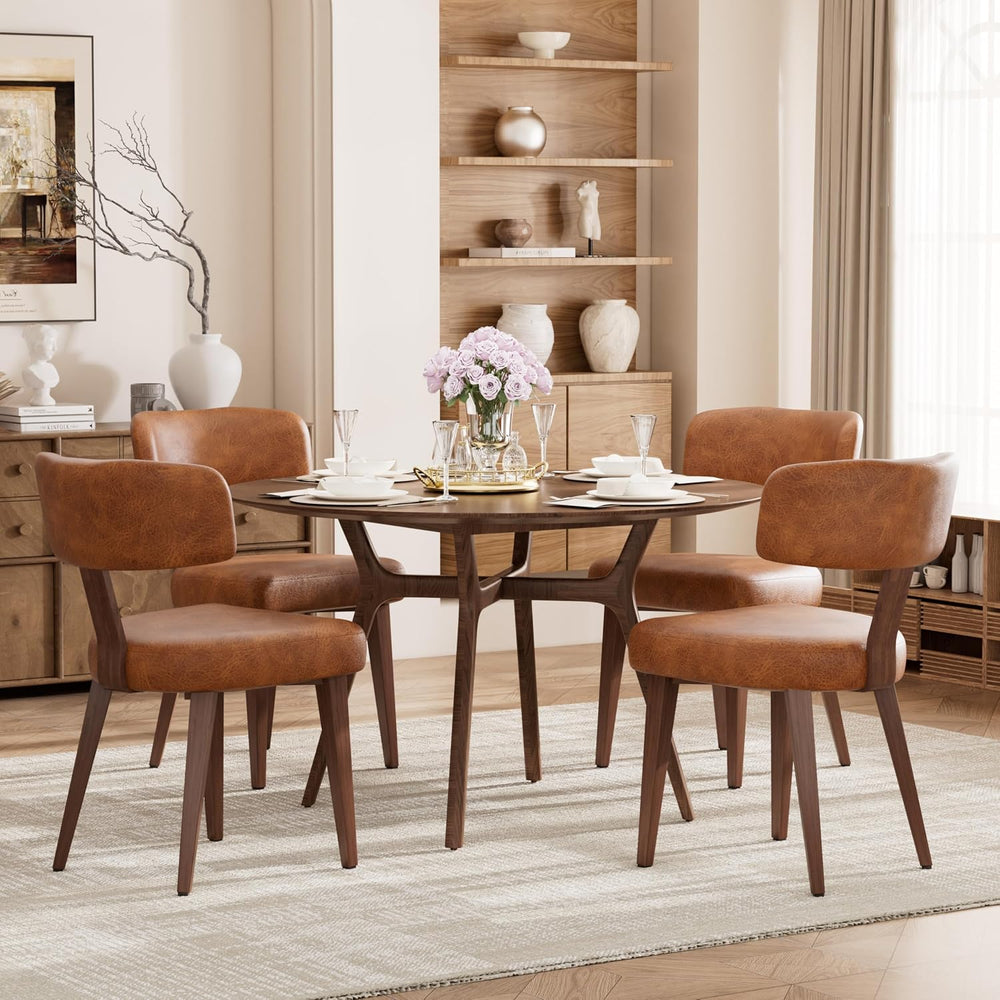 Mid-Century Dining Chair Set of 4, Upholstered Kitchen Chair with T-Shaped Ba...