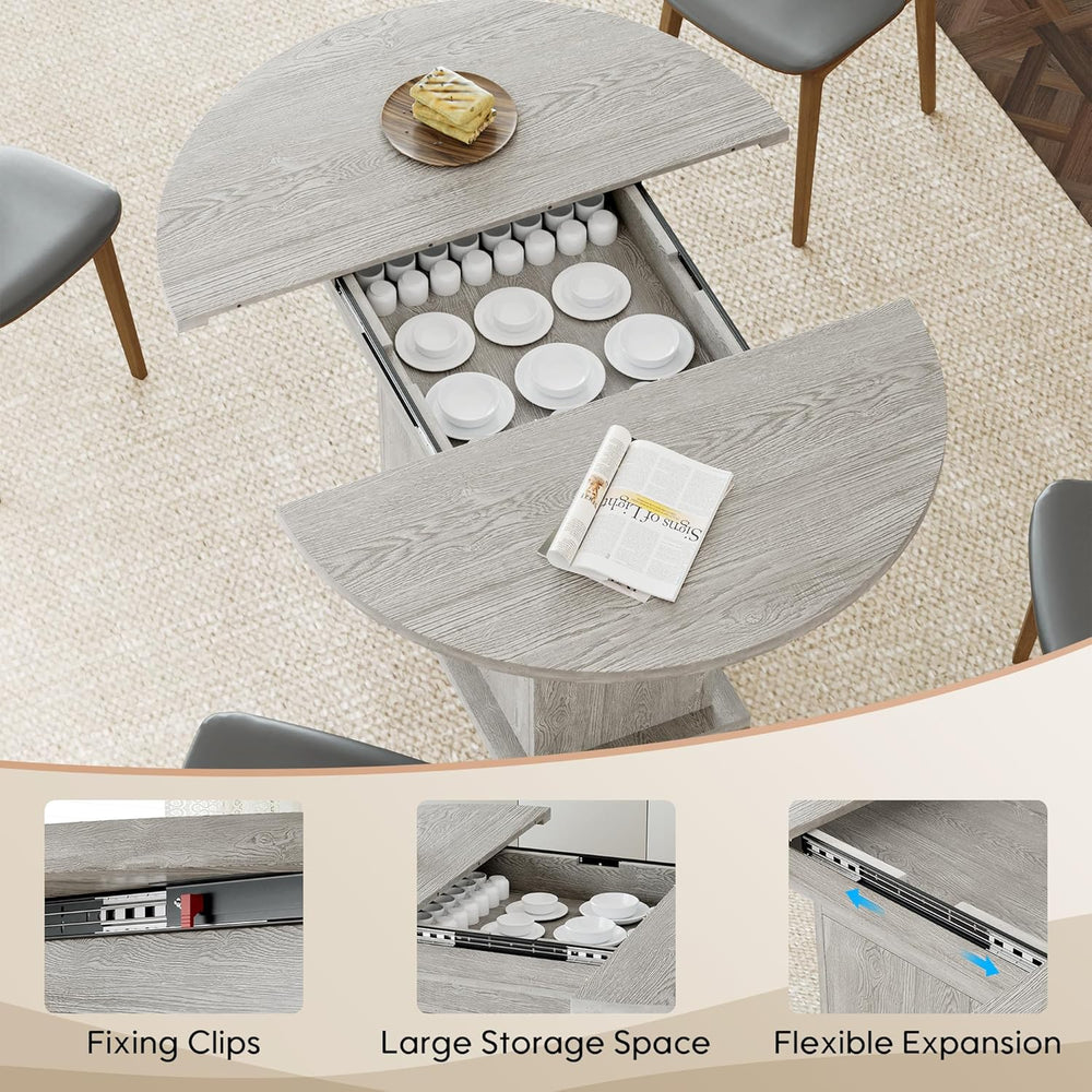 43.3in-59in Extendable Round Dining Table for 4-8, Modern Expandable Kitchen ...