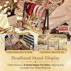 Headband Holder Organizer Metal 2-Tier Display Stand for Selling, Home Bedroom Headband Storage for Girls Women, Headband Stand Wood Base Can Store Hair Ties, Black
