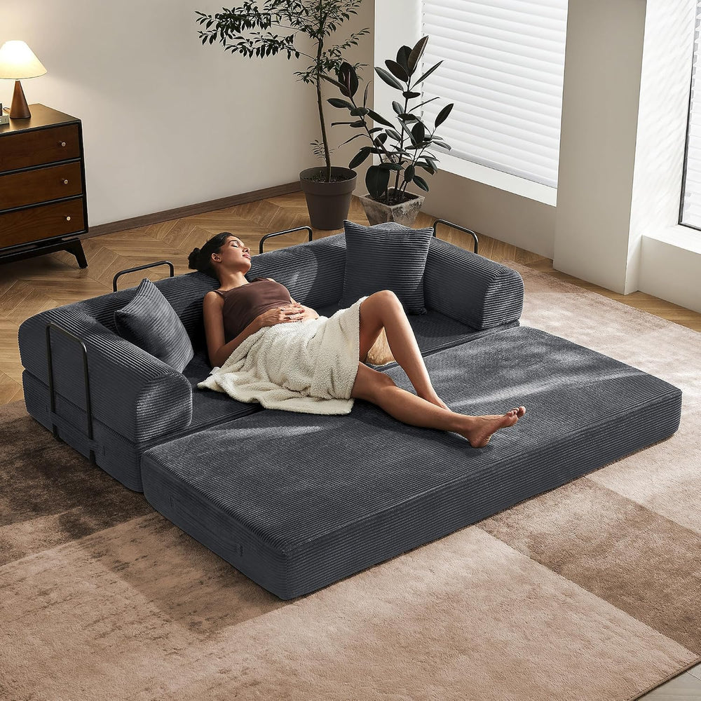 79" Convertible Futon Sofa Bed, Couch for Living Room | Dark Gray | Fold...