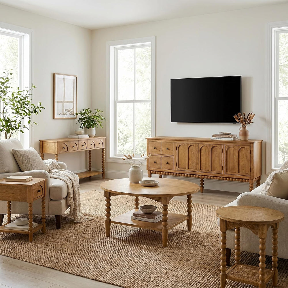 Pembroke 58” Cottage Sofa Console Table with Drawers & Lower Shelf Storag...