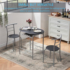VECELO 3 Piece Wood Round Table & Chair Set for Dining Room Kitchen Bar Breakfast, with Wine Storage Rack, Space Saving, Black
