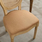 French Country Dining Chairs Set of 2,Farmhouse Upholstered Dining Room Chairs with Round Back and Solid Leg,Rattan Kitchen Chairs for Kitchen/Bedroom/Dining Room,Tan