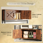 Huuger Large Bakers Rack with Power Outlet, Kitchen Microwave Stand with Cabinets, Coffee Bar Table Station with Storage, 6 S-Shaped Hooks, Mesh Shelves, 45 Inch Wooden Top, Rustic Brown