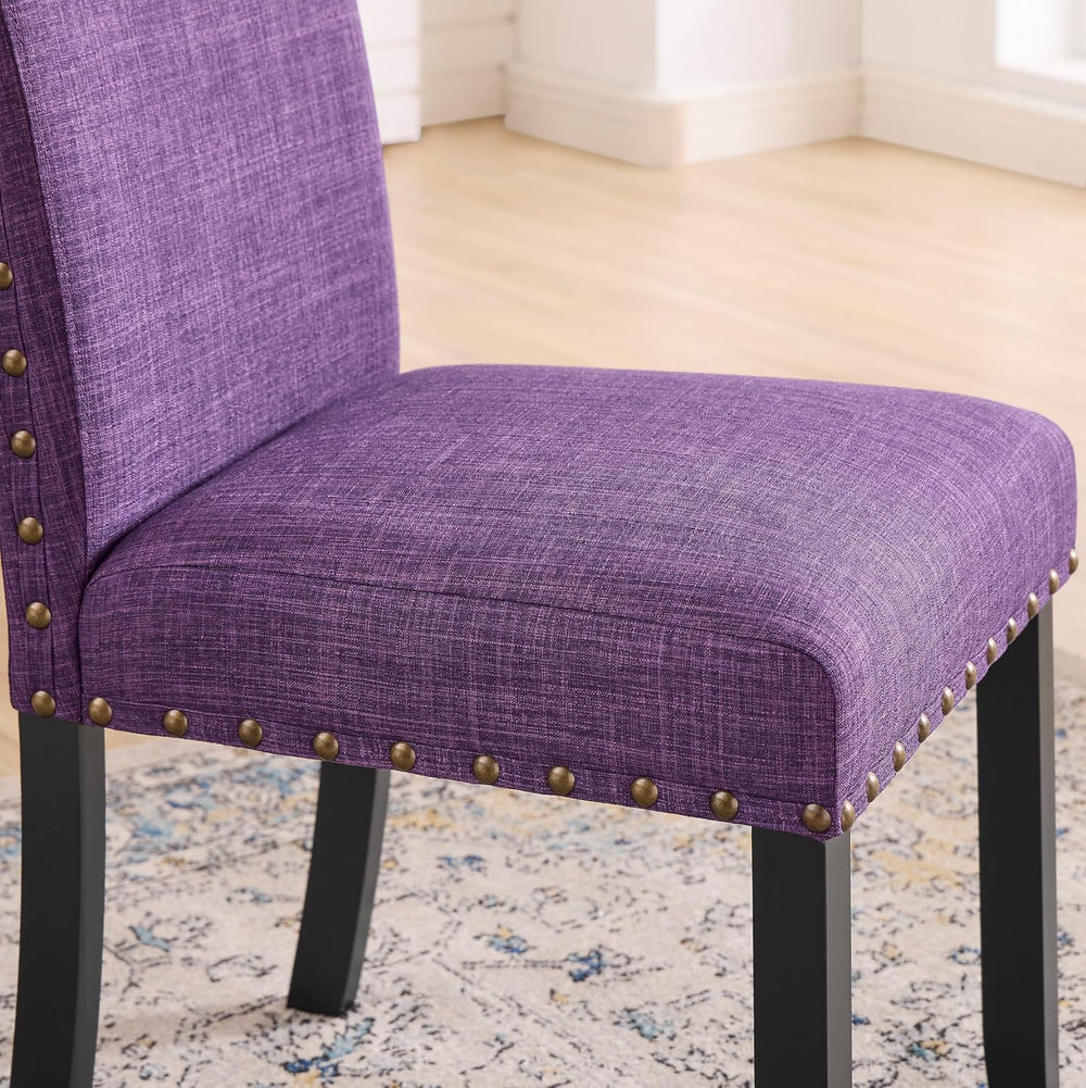 Roundhill Furniture Biony Espresso Wood Dining Set with 4 Fabric Nailhead Cha...