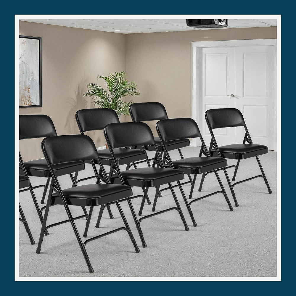 OEF Furnishings OEF1210 Vinyl Cushioned Folding Chairs with Steel Frame, Blac...