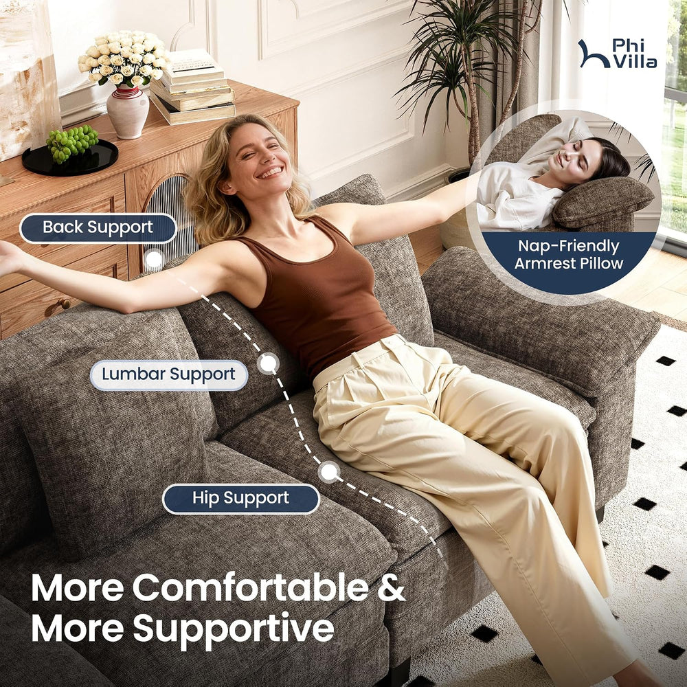 PHI VILLA 87.5" Oversized Sectional Loveseat Sofa with 1 Movable Ottoman