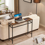 VECELO 39.4In Narrow Sofa/Console Table with Charging Station & Power Outlet and USB Ports, for Entryway, Living Room, Office, Industrial, Metal Frame, Brown