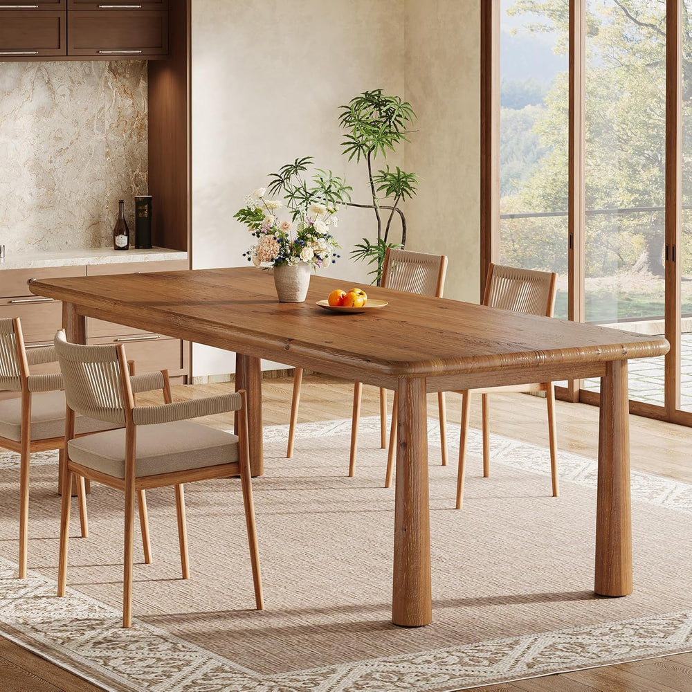 63-Inch Solid Wood Dining Table, Farmhouse Kitchen Table for 4 to 6, Rectangu...