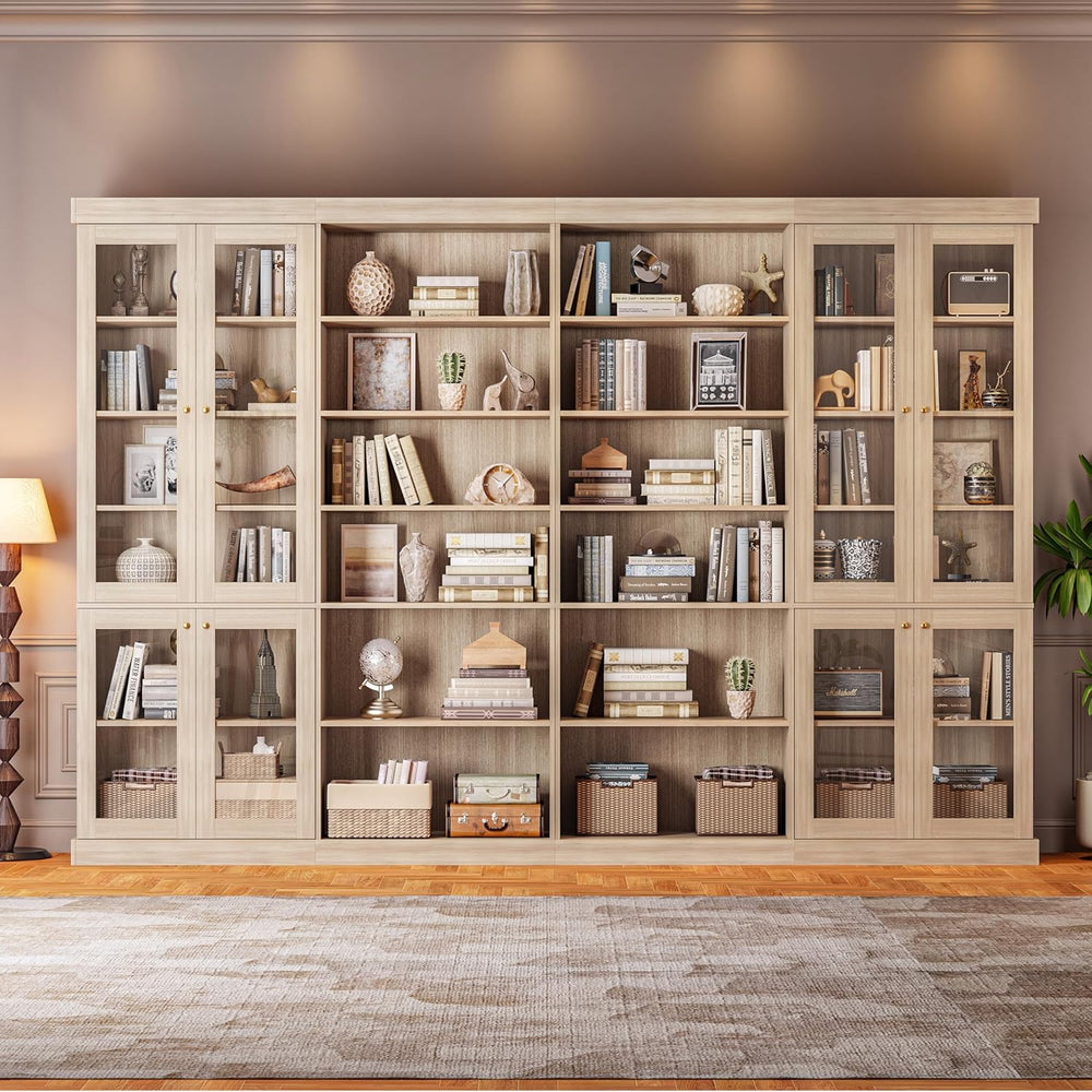 ivaniti 70.8" Tall Farmhouse Bookshelf with Glass Doors, Modular Bookcas...