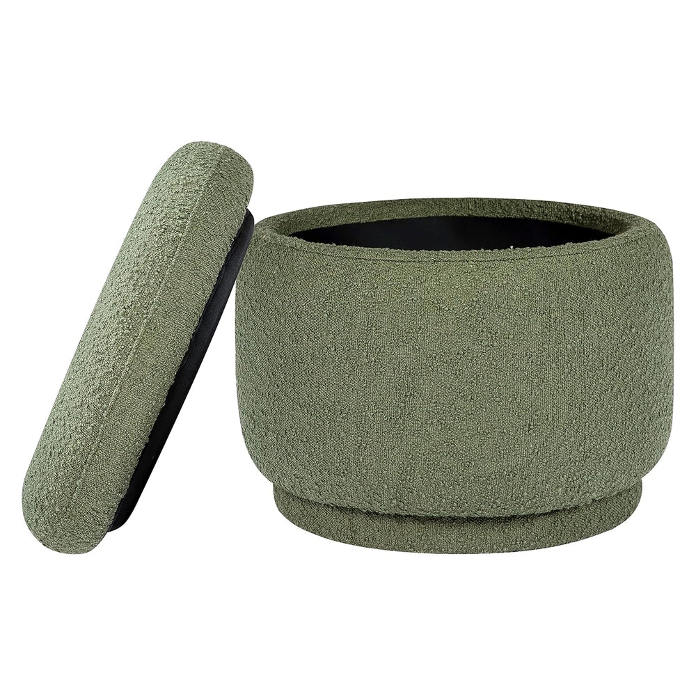Enoki Storage Ottoman in Olive Boucle, Greenguard Gold Certified