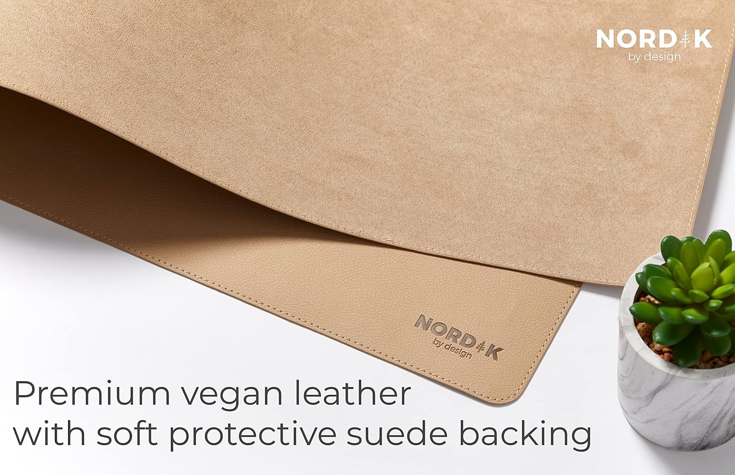 Nordik Leather Desk Mat Cable Organiser (Champagne Beige 89 X 43 cm) Premium Extended Mouse Mat for Home Office Accessories - Non-Slip Vegan Leather Desk Pad Protector & Desk Blotter Pad