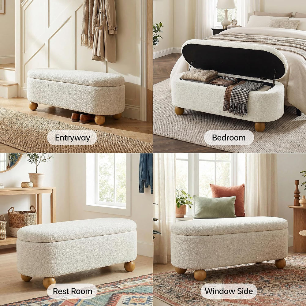 VKNOW 44.8" Storage Ottoman Bench End of Bed Bench with Hinge, Beige | C...