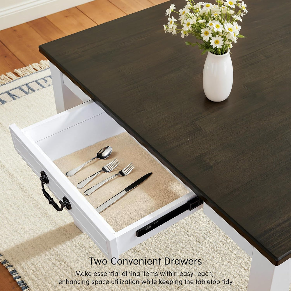 Hokway Dining Table for 4-6, 64 Inch Rectangular Solid Wood Kitchen Table, Mo...