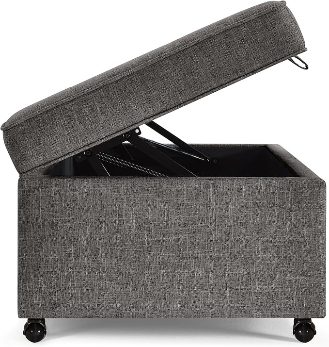 Ball & Cast 45" Sofa Ottoman with Storage, Linen Upholstered Bench with Rotation Casters and Safety Hinge for Living Room, Multi-Function Coffee Table,Charcoal Grey