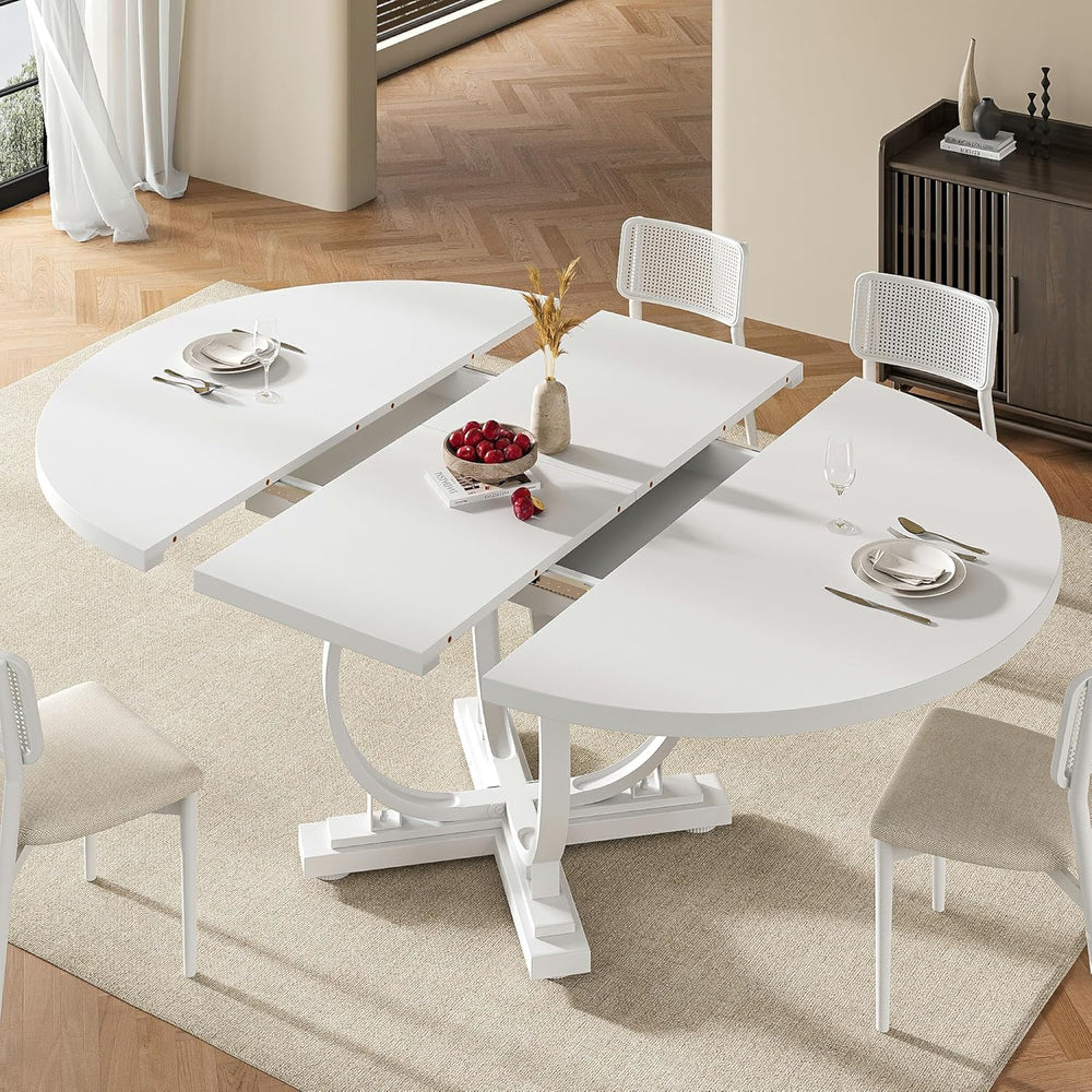 Einhomn 59" Extendable Round Dining Table for 4-6, Modern Oval Kitchen T...