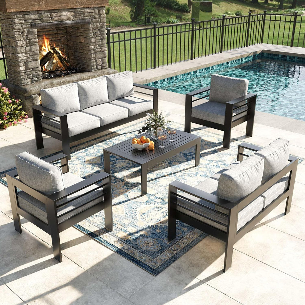 5 Pieces Modern Aluminum Patio Furniture Set, Outdoor Conversation Sets Metal...