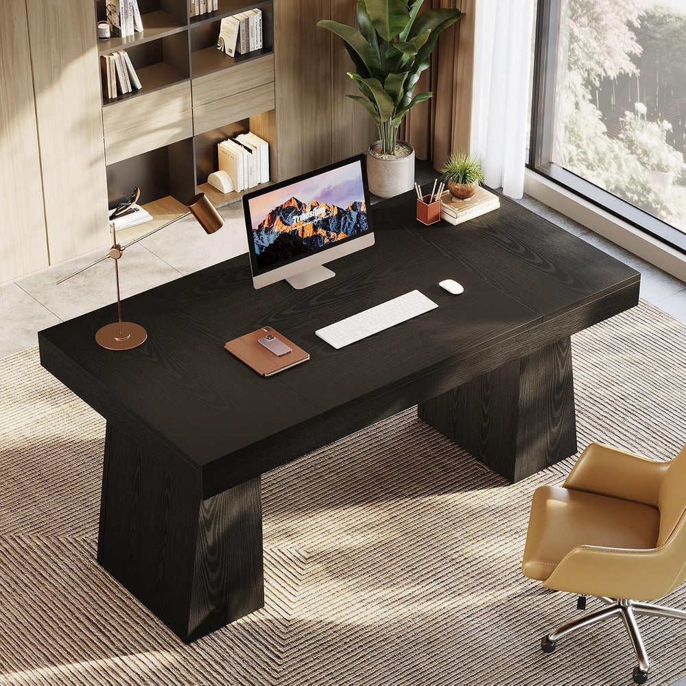 Tribesigns 55-Inch Executive Desk, Thick Wood Office Computer Desk with Doubl...