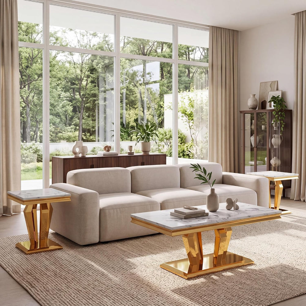 Modern Marble Coffee Table Set of 3, Luxury Marble Living Room Diamond-Shape ...
