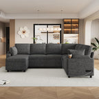 Eafurn Oversized U Shaped Sectional Sleeper Sofabed Pull Out Couch Bed for Living Room 6 Seater Upholstered Convertible Pullout Lounge Sofa Couch w/Storage Chaise, USB Ports for Living Room Apartment