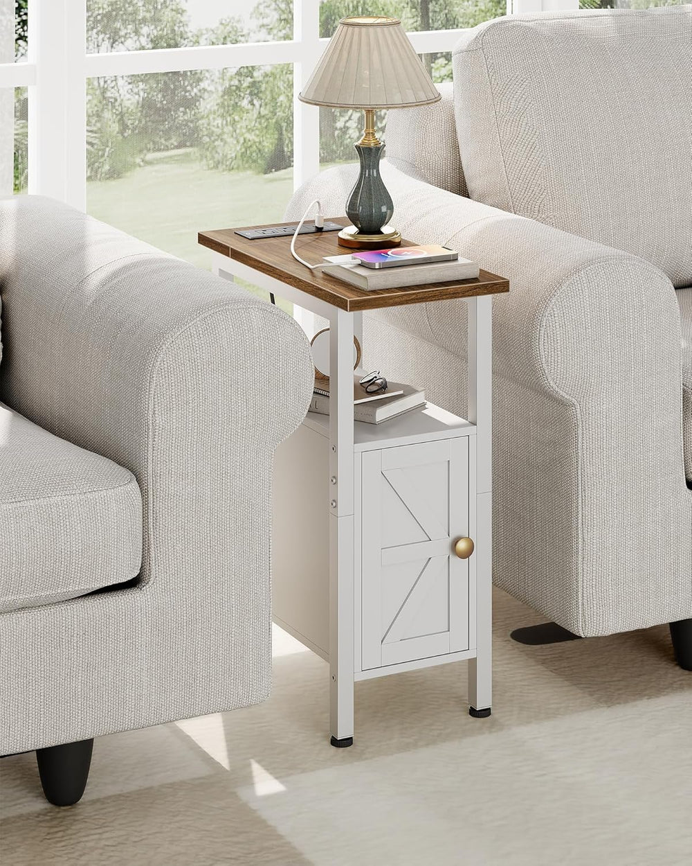 CHOEZON Farmhouse End Table and Narrow Fluted Nightstand with Drawers Bundle,...
