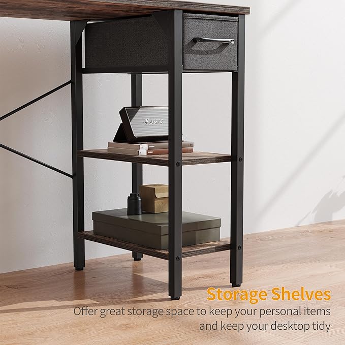 CubiCubi Computer Desk, 35 Inch Small Home Office Workstation with Drawer Storage Shelves for Small Space, Writing Study Desk, Rustic Brown