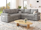 85 Inch Modular Sectional Sofa with Pull Out Bed, L Shaped 5 Seat Sectional Sleeper Sofa with Storage, Sectional Couches for Living Room, Cloud Modular Couch,Removable Sofa Cover,Light Grey