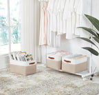 DECOMOMO Storage Baskets for Shelves - Fabric Storage Bins, Linen Closet Organizers and Storage (Beige & White, XL - 3 Pack)