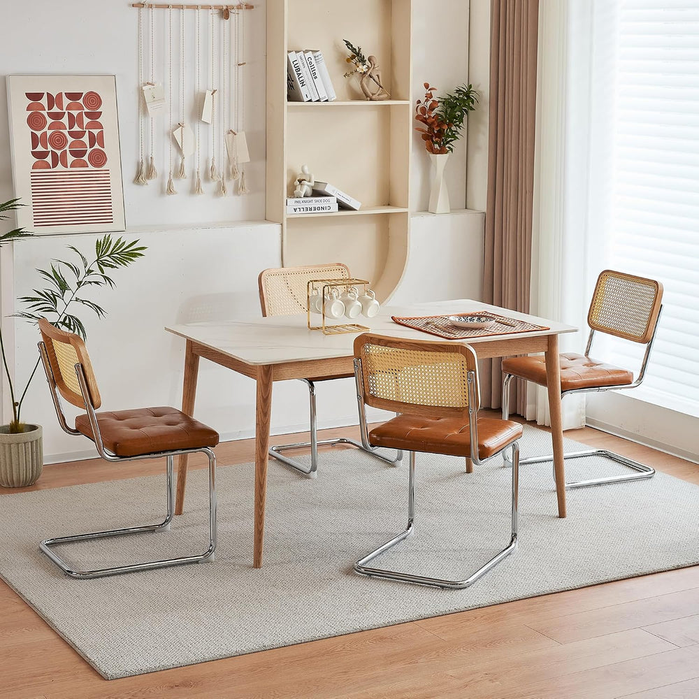 Cantilever Dining Chair, Single Modern Armless Chair with Chrome Steel Frame,...