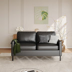 STHOUYN 56" W Faux Leather Loveseat w/ 2 USB, Black Love Seat w/Side Pockets, Small Loveseat for Small Space, Leather Couch for Bedroom, Apartment, Dorm, Black