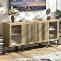 Modern TV Stand for TVs up to 70 Inch, Entertainment Center TV Console with Storage Cabinets and Glass Doors,Media Console for Living Room,Oak