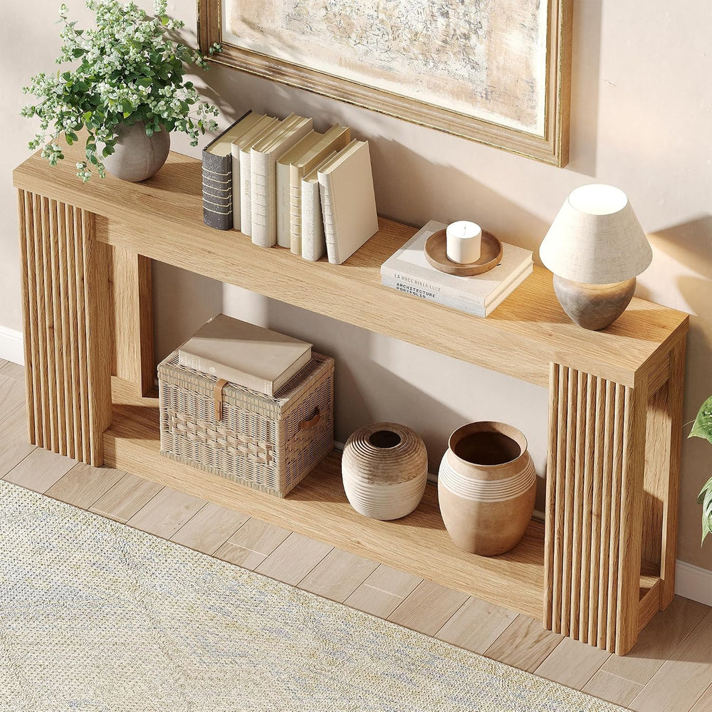 Maupvit Fluted Wooden Console Table with 2 Storage, 71 Inches Rectangular Ent...