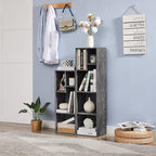VECELO 3-Tier Small Bookcase, 4 Cube Bookshelf with Height Difference Shelves for Most Books, Modern Floor Standing Unit, Each Shelf Hold Up to 66 LBS for Living Room Bedroom, Grey