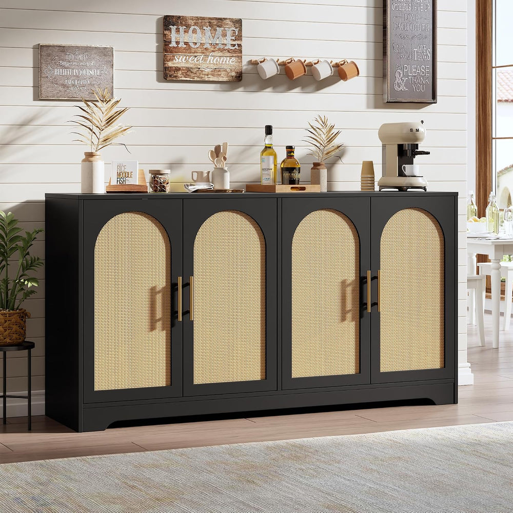 IDEALHOUSE 59" W Sideboard Buffet Cabinet- with 4 Rattan Doors, Large St...