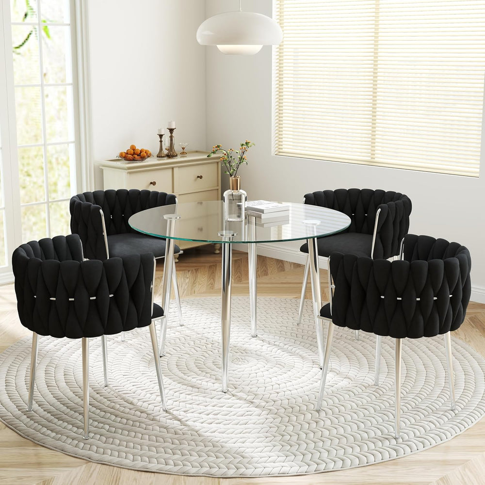 Silver Glass Round Dining Set for 4, 36'' Modern Minimalist Luxury Ci...