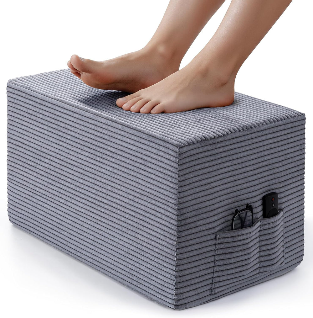 Rectangular Pouf Ottoman, Foam-Filled Footrest, Dark Gray | Soft coral fleece...