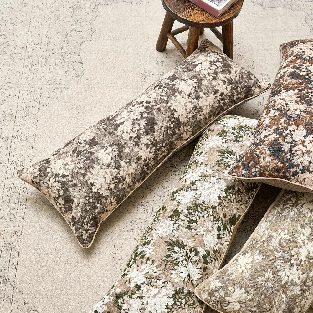 Yangest Neutral Floral Pillow Cover 14 x 36 Inches, Vintage Chenille Accent T...