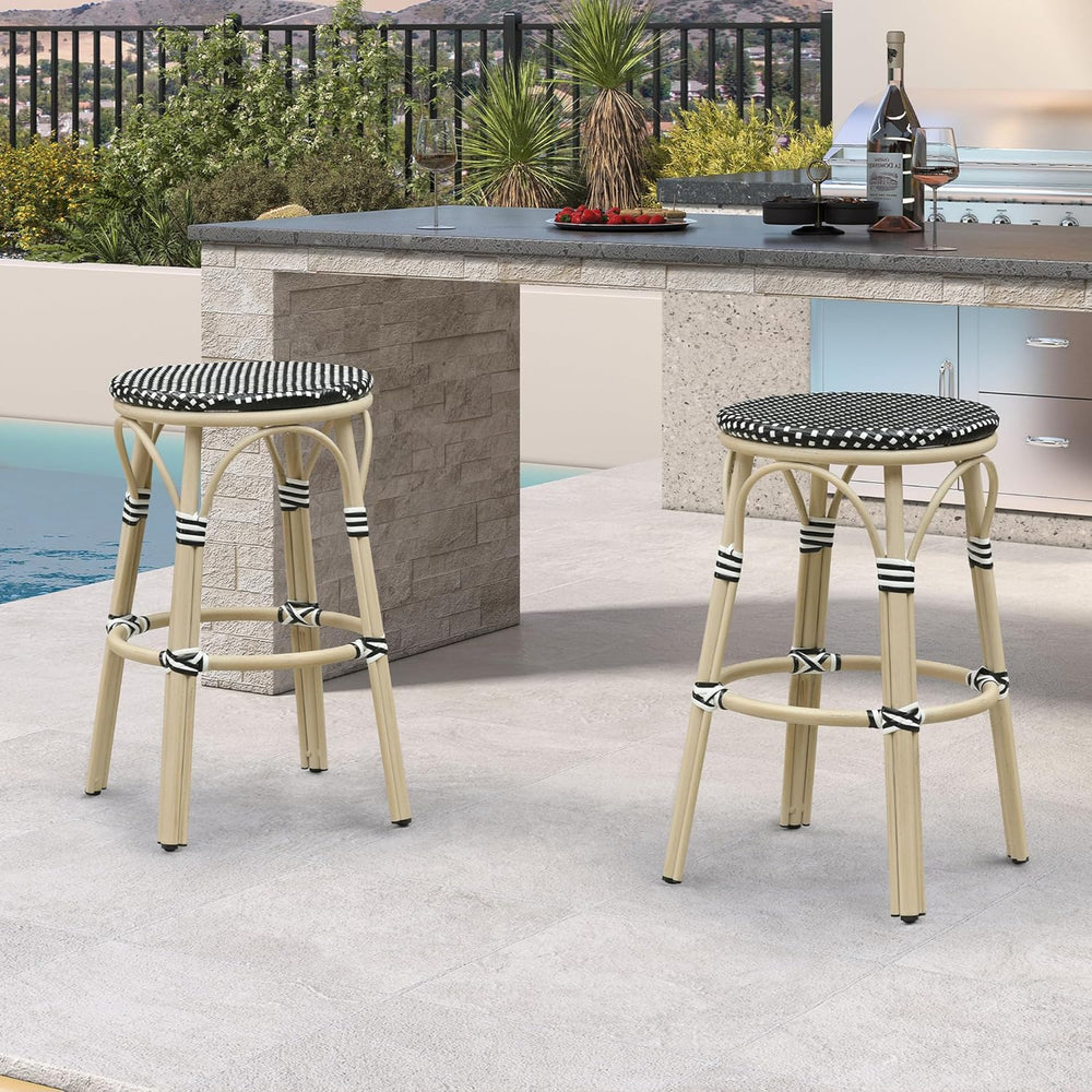 PURPLE LEAF Bar Stools 29" Round French Set of 2 Backless, Black | White...