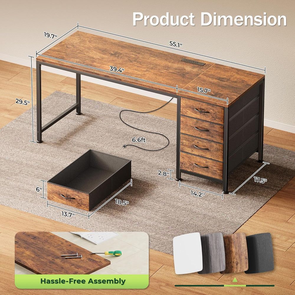 PRAISUN 55.1 Inch Computer Office Desk with Power Outelts and USB-C Port, Rev...