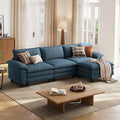 LINSY HOME 123'' Modular Sectional Sofa Blue Couch Corduroy Cloud Couches for Living Room, L Shaped Couch with Movable Ottoman, Modern Cloud Sectional Sofas for Bedroom and Apartment, Blue