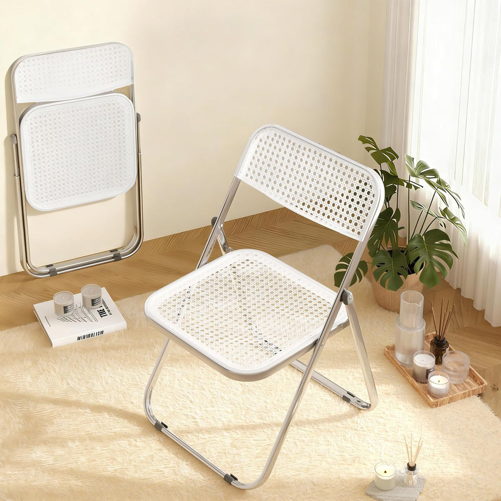 Folding Chair, 2 Pack Plastic Chair, White | Breathable folding chair with steel frame, 300lbs capacity. Portable & stackable for indoor, outdoor, events & parties.