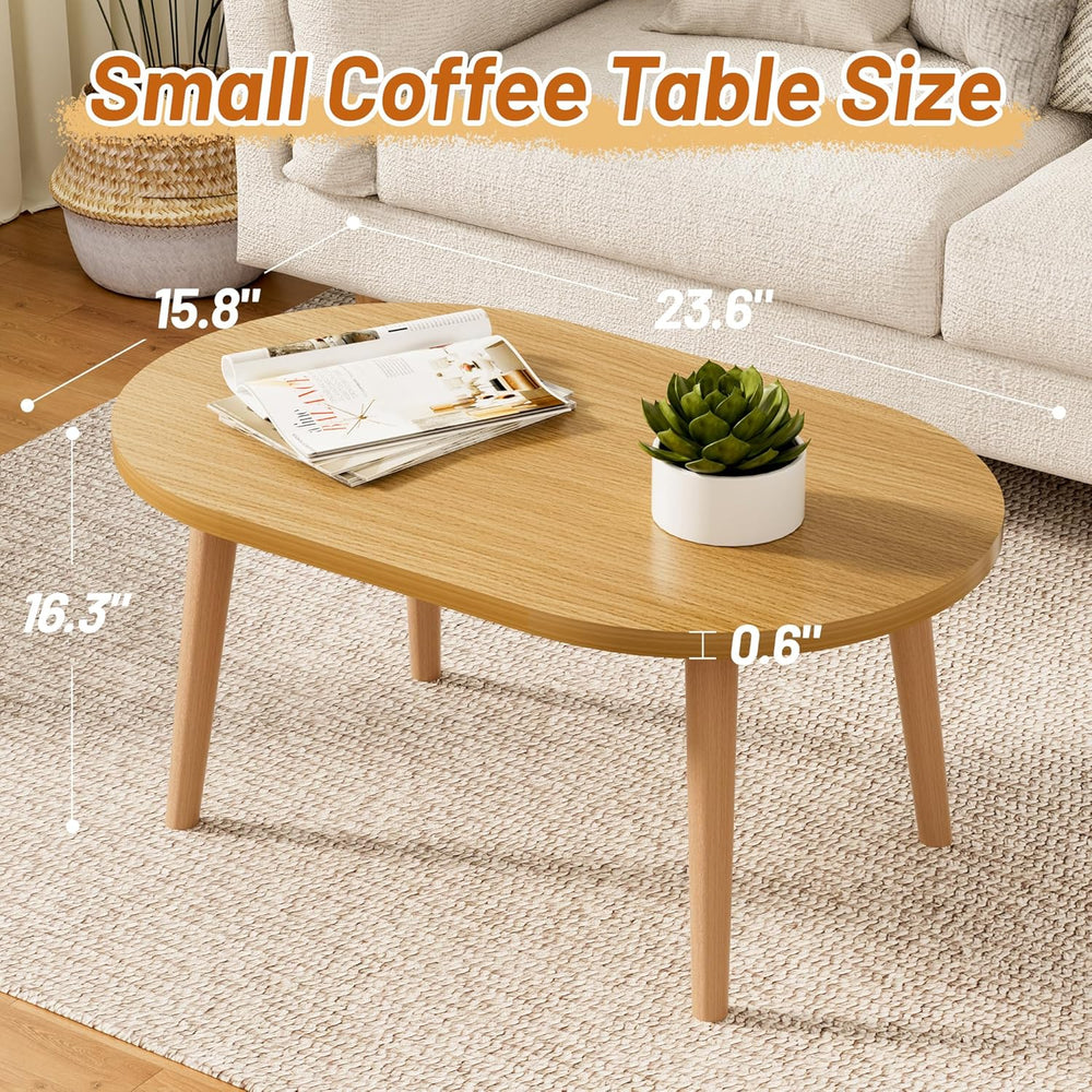 Small Coffee Table, Low Table with Solid Wood Legs, 23.6" Mini Oval Acce...