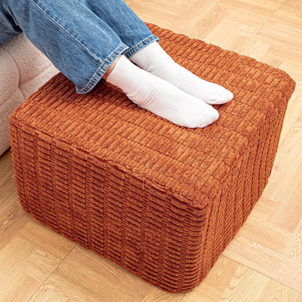 Asuprui Square Pouf Ottoman Foot Rest, Orange, 20x14 in,All-One Foam Filler | Footstool Ottoman,Stuffed Pouf Ottoman,All-One Foam Filler, Footrest,Beanbag Chair,Floor Pouf for Living Room Wedding Bedroom
